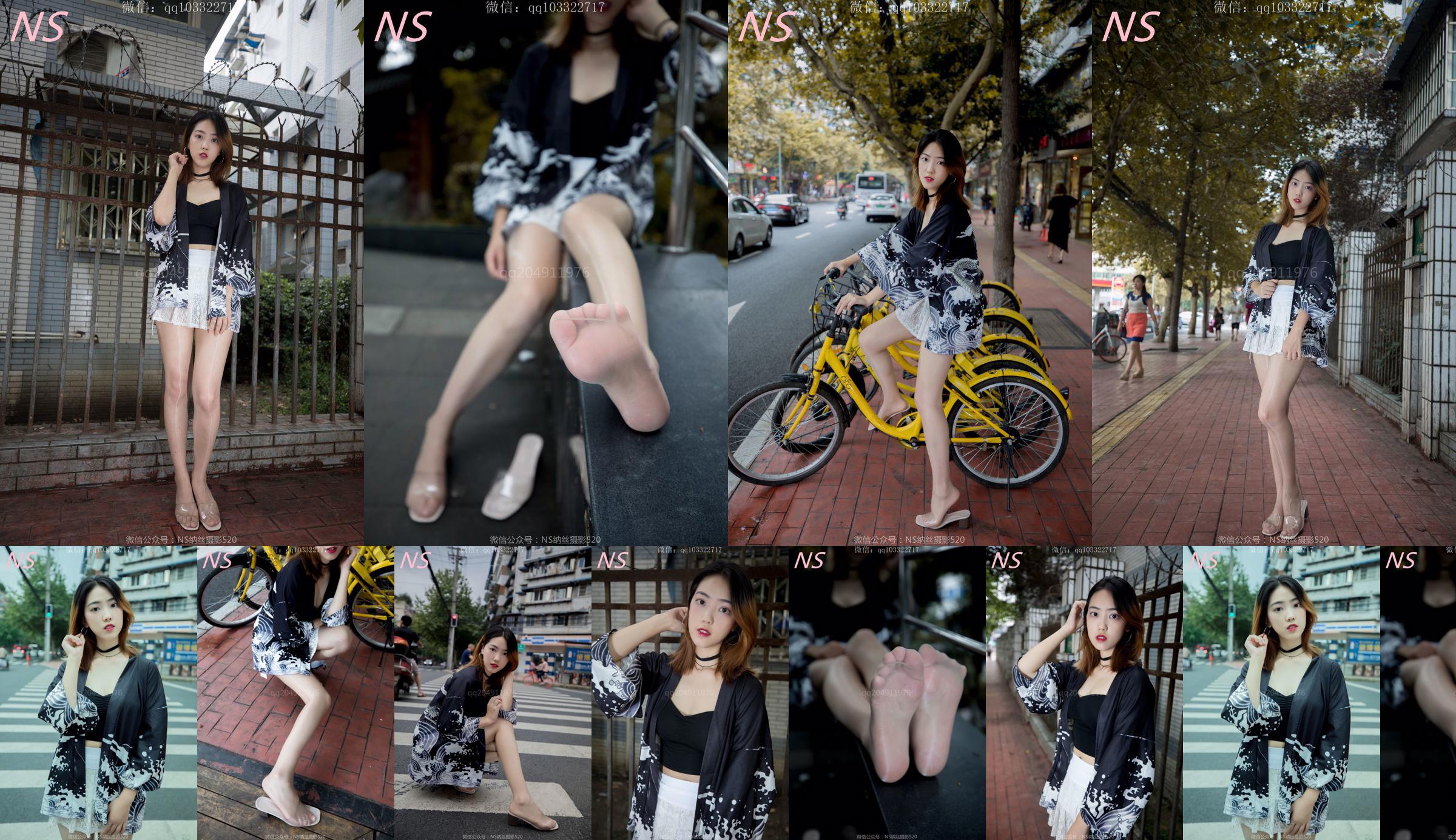 Ман Вэнь «Поездка на трехколесном велосипеде в телесных чулках и с красивыми ногами» [Nass Photography] No.6958bd Страница 1